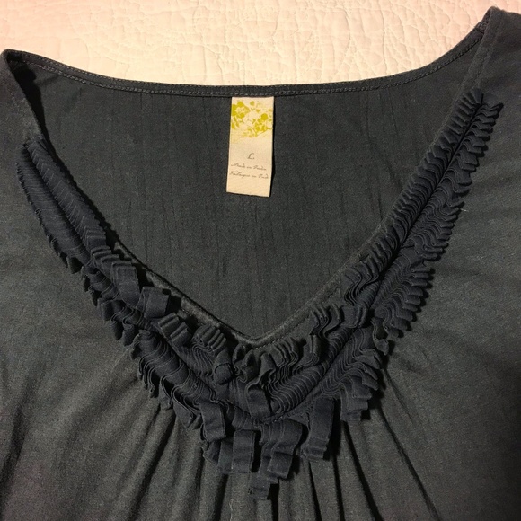 Anthropologie Top Ruffle V-Neck Charcoal  L - Picture 2 of 7